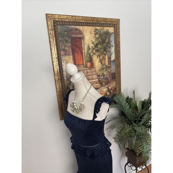 Women's CITY STUDIO 3 Tiers 5 Blue Lace Tea Length Stretch Cocktail Party Dress - Picture 8 of 12